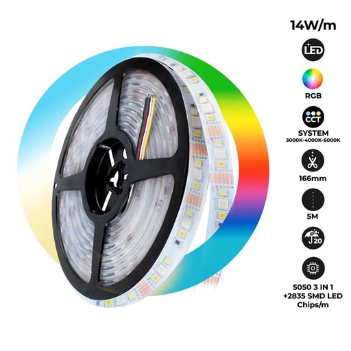 [B1554-IP20-RGB+CCT] Tira LED RGB+CCT - 70W - 24V - IP20 - 5metrů