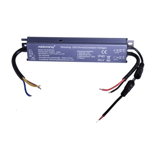 [PE-AL40TV24] Transformateur Triac dimmable DC 24V 42W 1.67A IP40