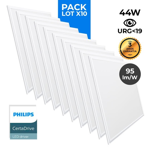 Συσκευασία 10 λεπτών πάνελ LED 60X60 cm - Οδηγός Philips - 44W - UGR19