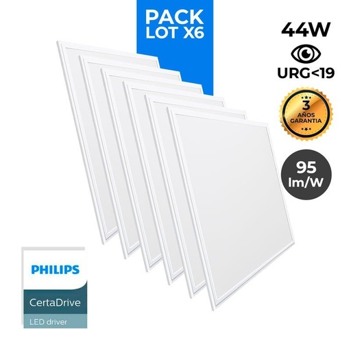 Συσκευασία 6 λεπτών πάνελ LED 60X60 cm - Οδηγός Philips - 44W - UGR19