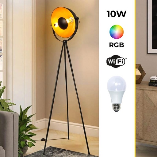 [LV428-RGB-WIFI] Vintage Stehleuchte mit Stativ GALILEN + RGBW CCT Lampe WLAN - 9W