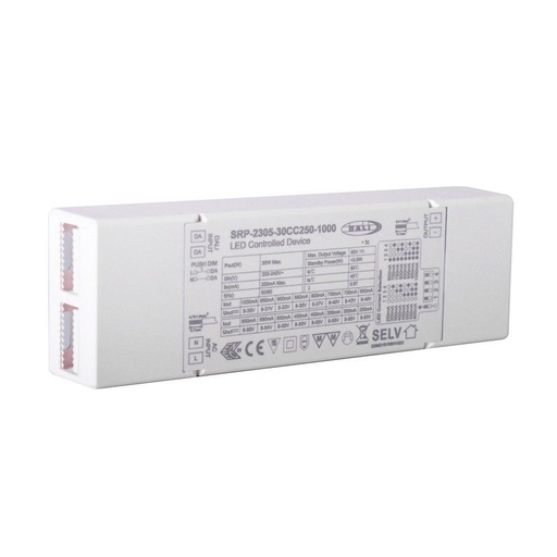 [SRP-2305-30CC250-1000] DALI 1 καναλιού dimmable driver 8-48V 30w multicurrent (250-1000mA)