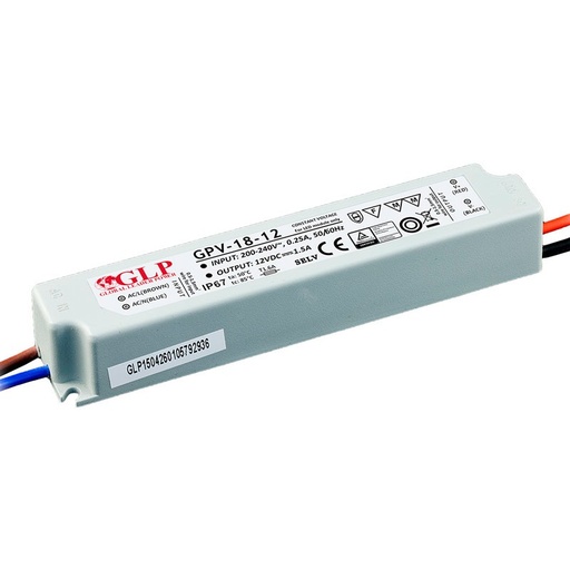 [GPV-18-12] Alimentation LED étanche 12V DC - 18W  - IP67 - GLP