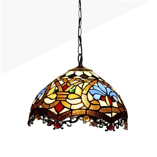 [L3078] Suspension d'inspiration Tiffany avec mosaïque florale en verre