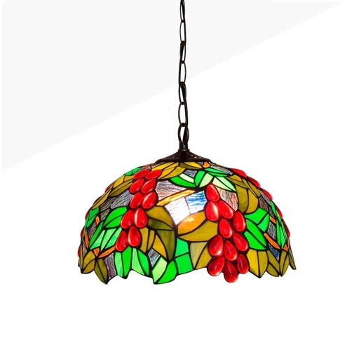 [L3079] Tiffany-inspired pendant lamp with fruit mosaic in glass