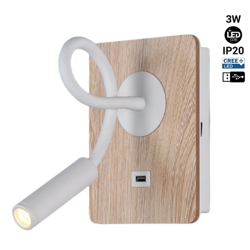 Applique liseuse flexible avec port USB "LONDON USB" - Puce CREE - 3W