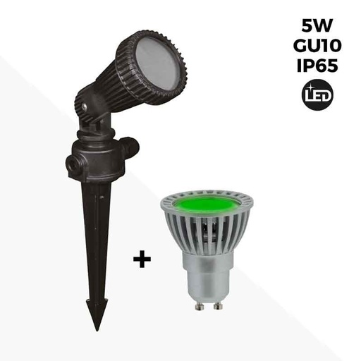 [B1942-GU10-VE] Kit Iluminação de Jardim impermeável + com lâmpada GU10 LED 5W verde
