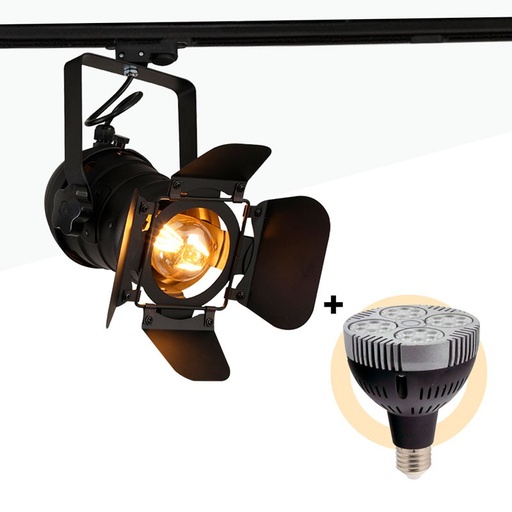 Pack Faretto a binario monofase orientabile "CINEMA" con lampadina LED PAR30 E27