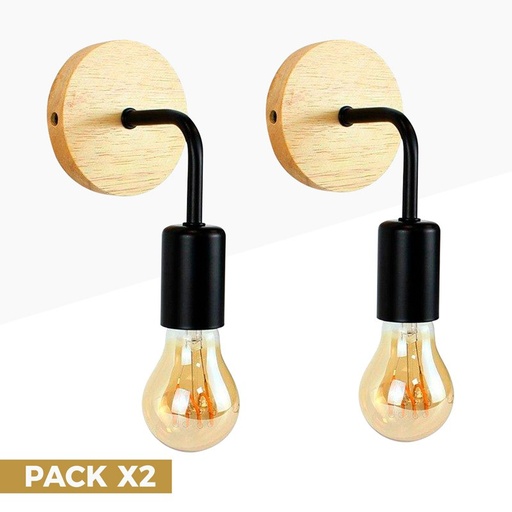 [K134-2-N] Wandleuchten aus Holz mit Metallflexo "Morgan" - 2er-Pack
