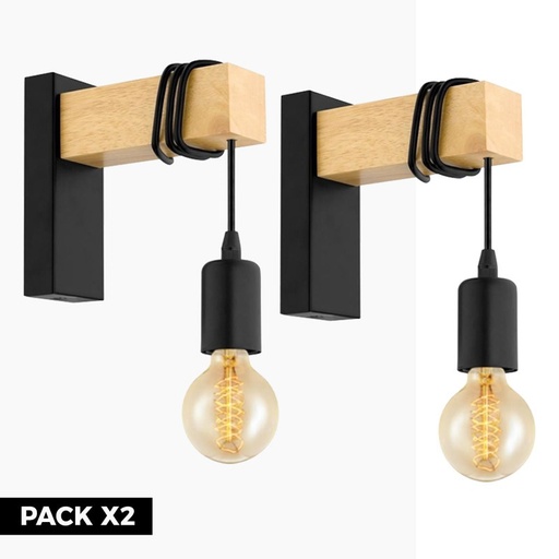 [K130-2-N] Pack X2 Rustic wooden wall sconces "RUDER" E27