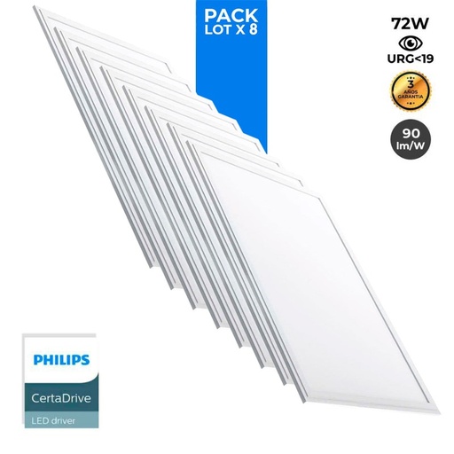 Συσκευασία 8 λεπτών πάνελ LED 120X60cm - Οδηγός PHILIPS - 72W - UGR19