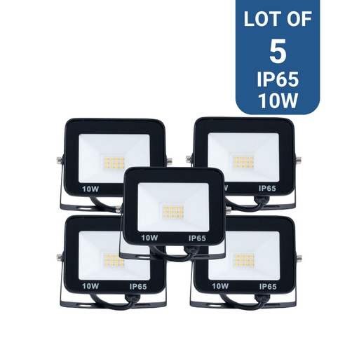 Pack of 5 outdoor LED floodlights 10W - 95lm/W - IP65