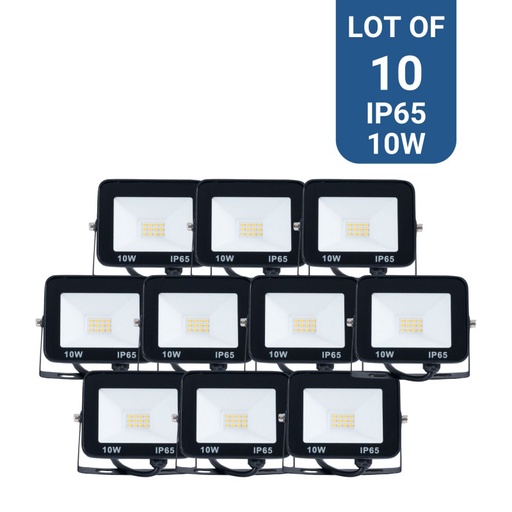 Pack of 10 outdoor LED floodlights 10W - 95lm/W - IP65
