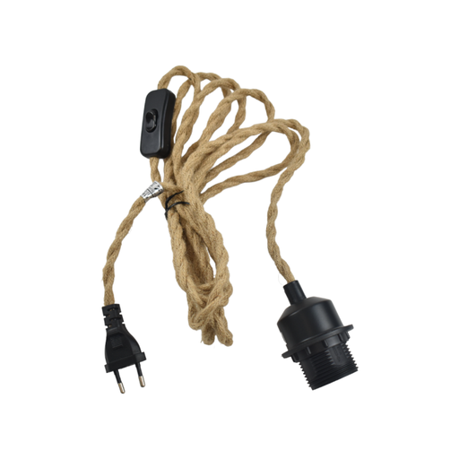 [K15-C-RO] E27 fitting met gedraaide jute kabel, schakelaar en stekker