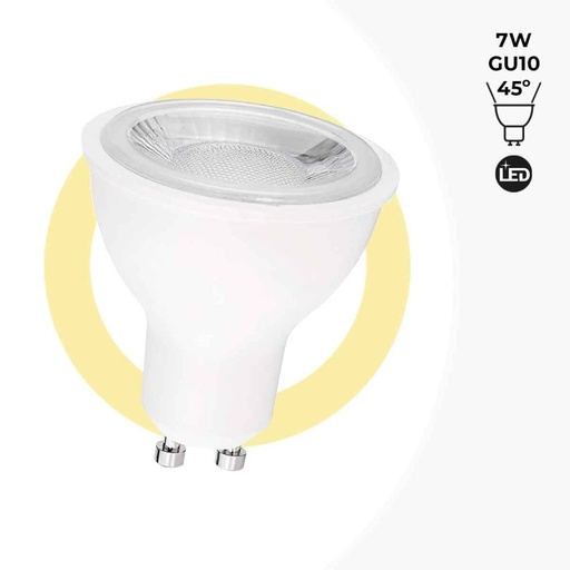 GU10 LED Bulb - SMD2835 - 7W - Ø50mm - Optics at 45º.
