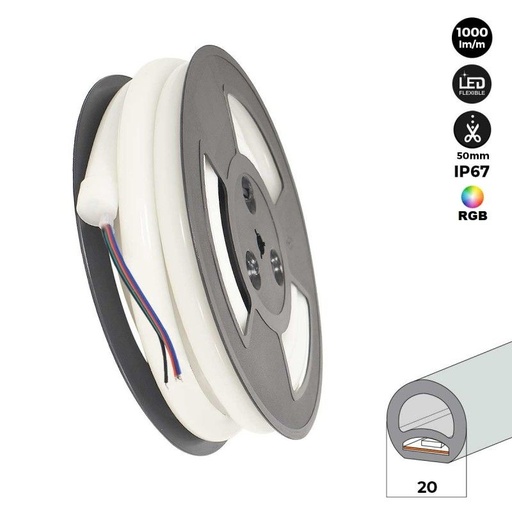 [N20D-5M-RGB] Flexible LED neon 360º circular RGB - 24 V - Ø20mm - 5 meters - 22W/m - Complete Kit - IP67