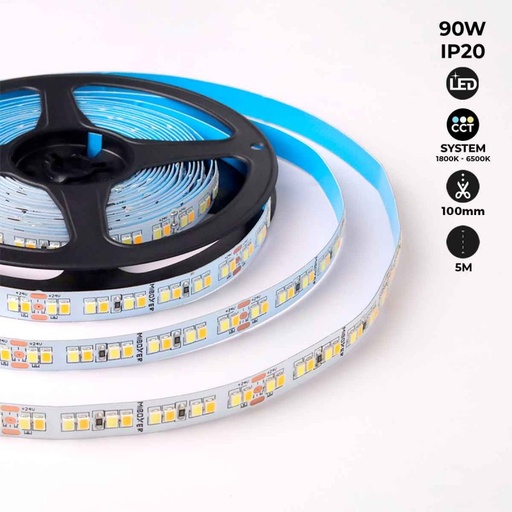 [B1515-D] LED riba 24V-DC - 90W - reguleeritav värvitemperatuur CCT - 1800-6500K - SMD2835 - 5 meetri rull