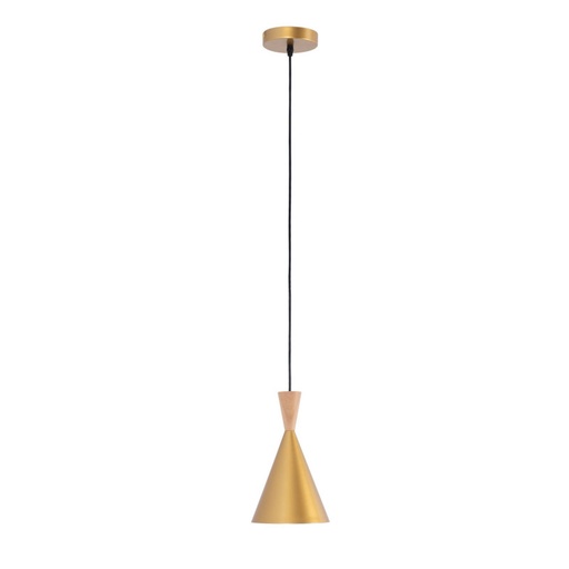 Skandynawska lampa wisząca "Exan" wykonana z metalu i drewna.