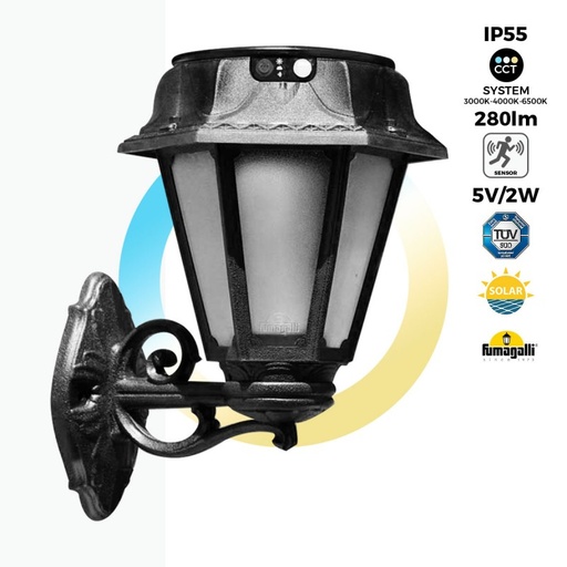 [R22.131.000.AFS3L] Farola solar de jardín para pared "BISSO/ROSETTA" con sensor PIR - 2 modos de funcionamiento - 4000K