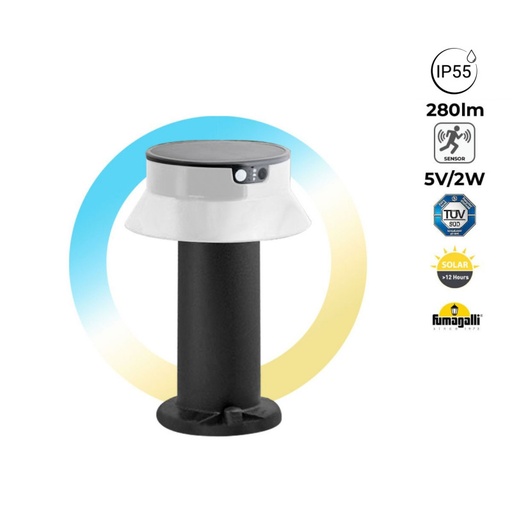 [FE1.574.000.A0S3LOP2] Bolardo solar LED "FELICE 400" com sensor PIR - 33 cm - 4000K - 2 modos de funcionamento