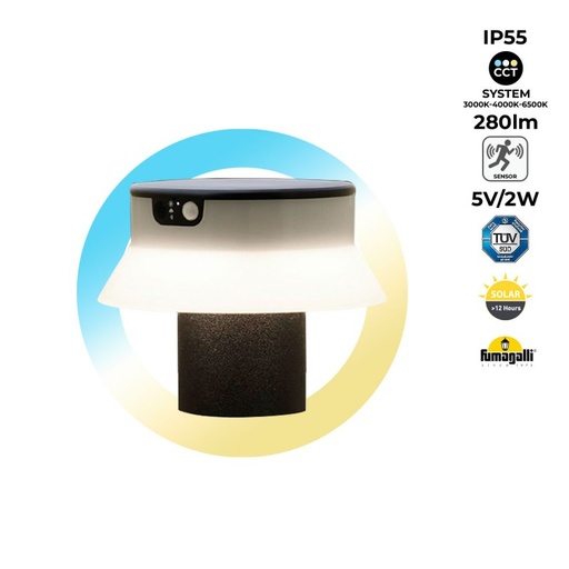 [FE1.573.000.A0S1KOP2] Solar LED bollard "FELICE 200" 18cm with PIR sensor - 3 operating modes - CCT