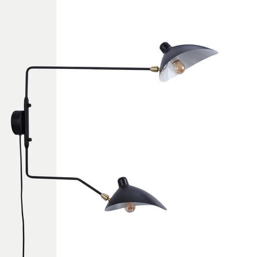 [L3071-2-EU-N] Aplique de parede de design "Louise" com interruptor e ficha - 2xE27