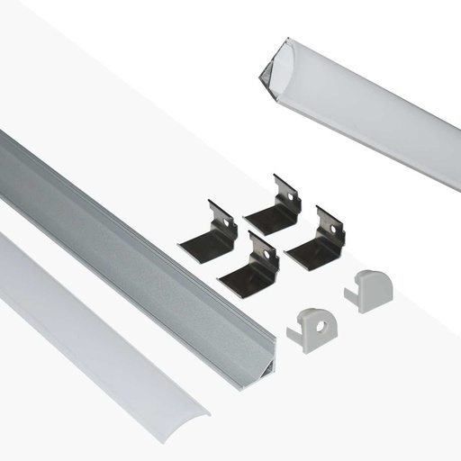 [KPERF16X16-P] Aluminum corner profile for LED strip with diffuser - 4 clamps - 2 covers - 16x16mm - 2 meters