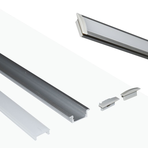 Recessed aluminum profile for LED strip with diffuser - 2 covers - 23x8mm - 2 meters