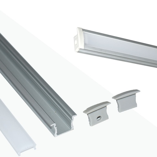 Recessed aluminum profile for LED strip with diffuser - 2 covers - 23x15mm - 2 meters