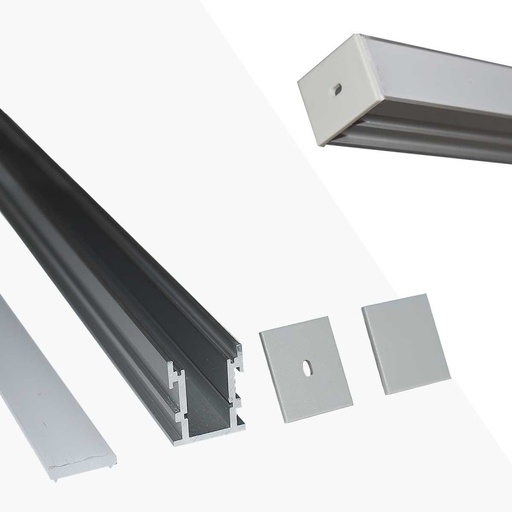 [KPERF21X26-P] Aluminum profile for recessed LED strip with diffuser - 2 covers - 21x26mm - IP54 - 2 meters