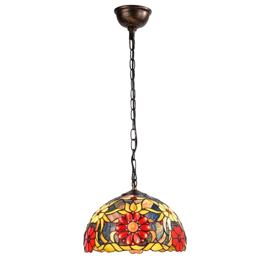[L3088-30] Tiffany-inspired pendant lamp with floral mosaic in glass
