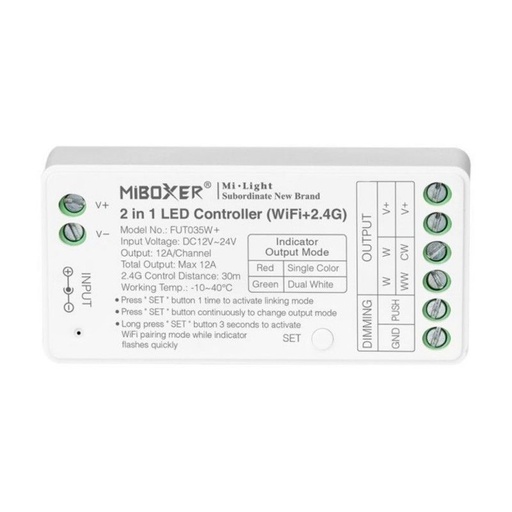 [FUT035W+] LED Strip Controller 2 in 1- Single colour - Dual white - 12/24V DC - 2.4G - WiFi - MiBoxer - FUT035W+