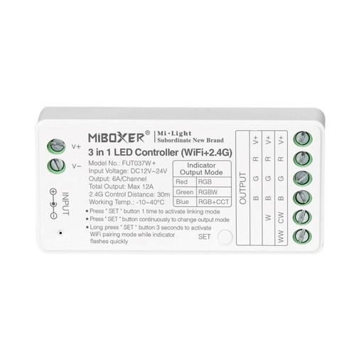 [FUT037W+] LED Strip Controller 3 in 1- RGB/RGBW - RGB+CCT - 12/24V DC - 2.4G - WiFi - MiBoxer - FUT037W+