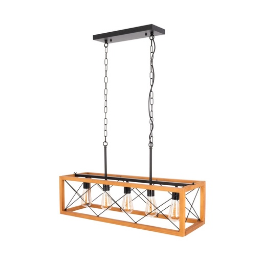 [LN3018] Vintage wood and metal pendant lamp "Sisca" - 5xE27