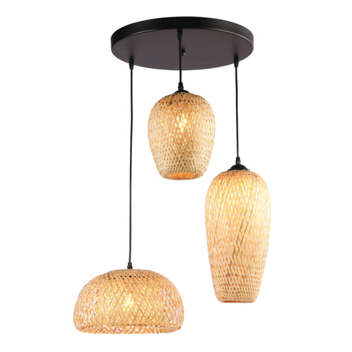 [LM144] Lampada tripla a sospensione in vimini "Trisa" - 3xE27