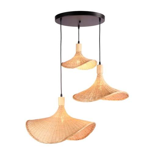 [LM145] Lampada tripla a sospensione in vimini "Bellas 3" - 3xE27
