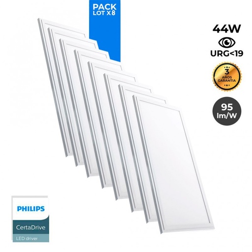Lot de 8 - Panneau LED 120x30 extra-plat - Driver Philips - 44W - UGR19