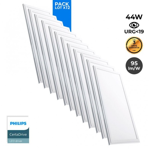 Pack of 12 slim LED panels 120X30 cm - Driver Philips - 44W - UGR19
