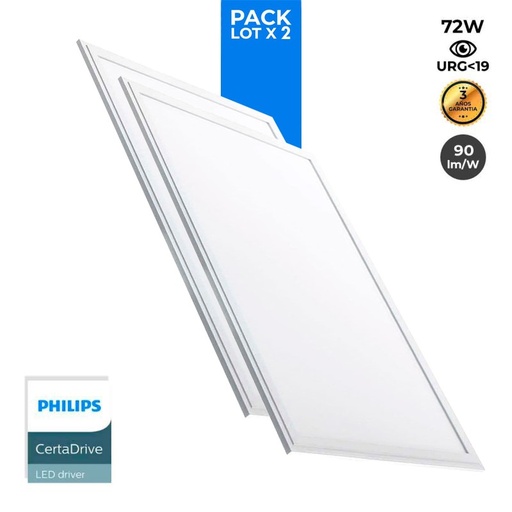 Pacote de 2 painéis LED slim 120X60cm - Driver PHILIPS - 72W - UGR19