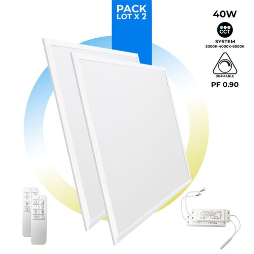 [K5235-3CCT-2] 2er-Pack LED-Einbaupanels slim CCT mit Fernbedienung - 60x60 cm 40W