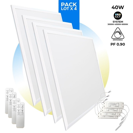 [K5235-3CCT-4] 4er-Pack LED-Einbaupanels slim CCT mit Fernbedienung - 60x60 cm 40W