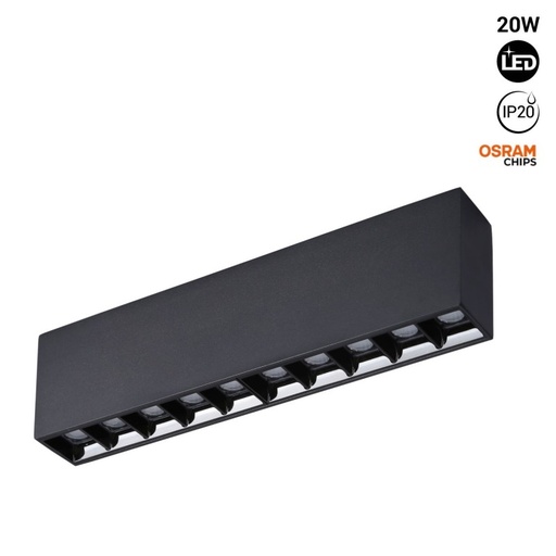 Foco linear LED de superfície preto - 20W - UGR18 - CRI90 - Chip OSRAM