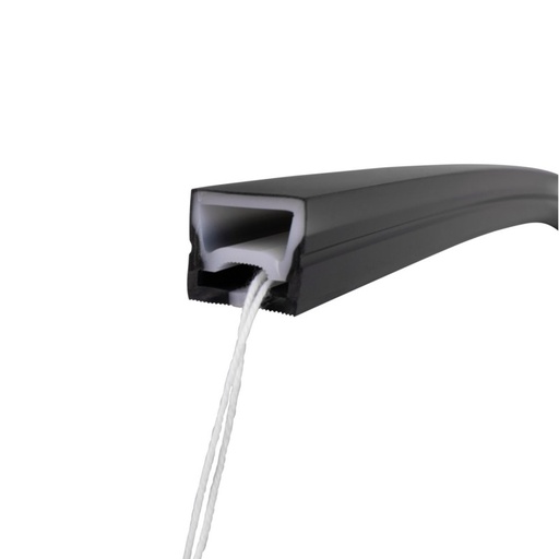 [WOS1616-N] Capa de silicone flexível preta para transformar fita LED em neon - 16x16mm - 5 metros - Curvatura vertical