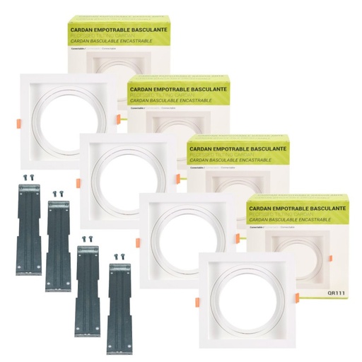 Pack x 4 - Square cardan type downlight ring for QR111 or AR111 bulb - Cutting 155 x 155 mm