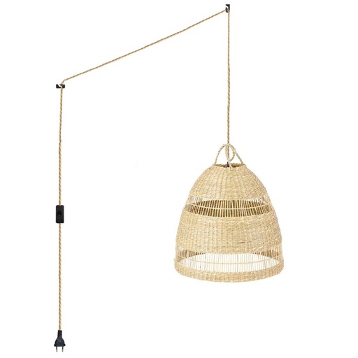 Ikken" wicker pendant lamp with switch and plug