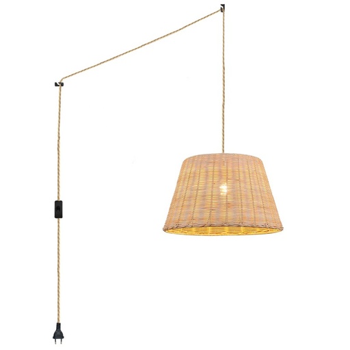 Wicker pendant lamp "Hank" with switch and socket