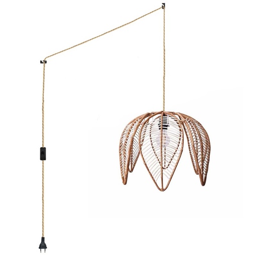 Bintan" flower-shaped rattan pendant lamp with switch and socket
