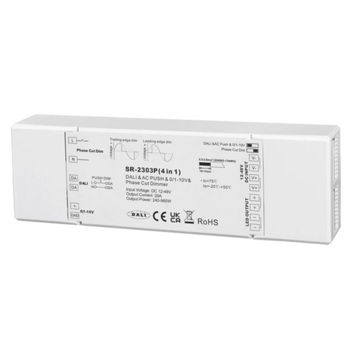[SR-2303P (4IN1)] Controlador LED 4 en 1 - 12-48V DC - TRIAC + 0/1-10V + DALI + PUSH