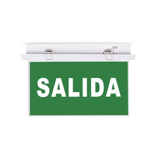 [K-B1063-SALIDA] Luz de emergencia permanente con cartel autoadhesivo "Salida" - Empotrable