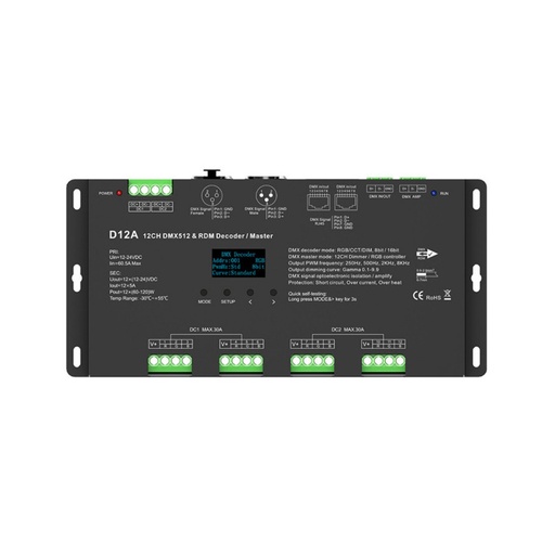 [SK-D12A] DMX512 Decoder 12-24V DC - 5A/Kanal - 12 Kanäle - OLED Display